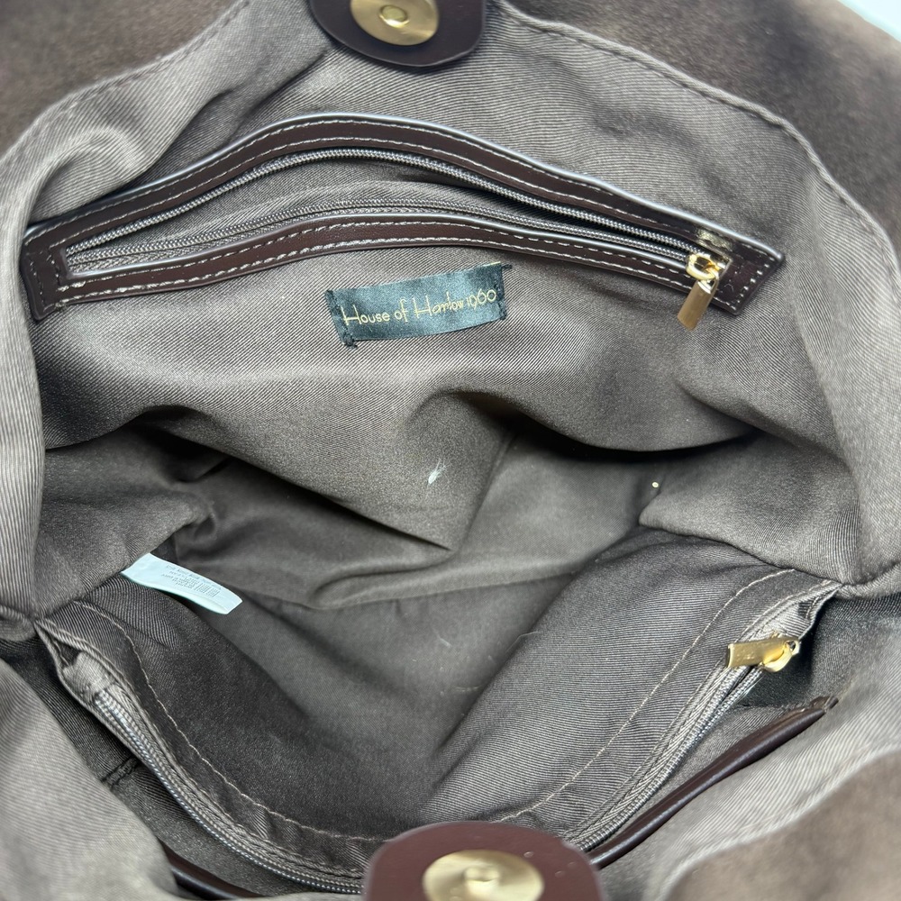 House of Harlow 1960 Suede Belted Bucket Bag Crossbody Brown Women - Picture 8 of 12
